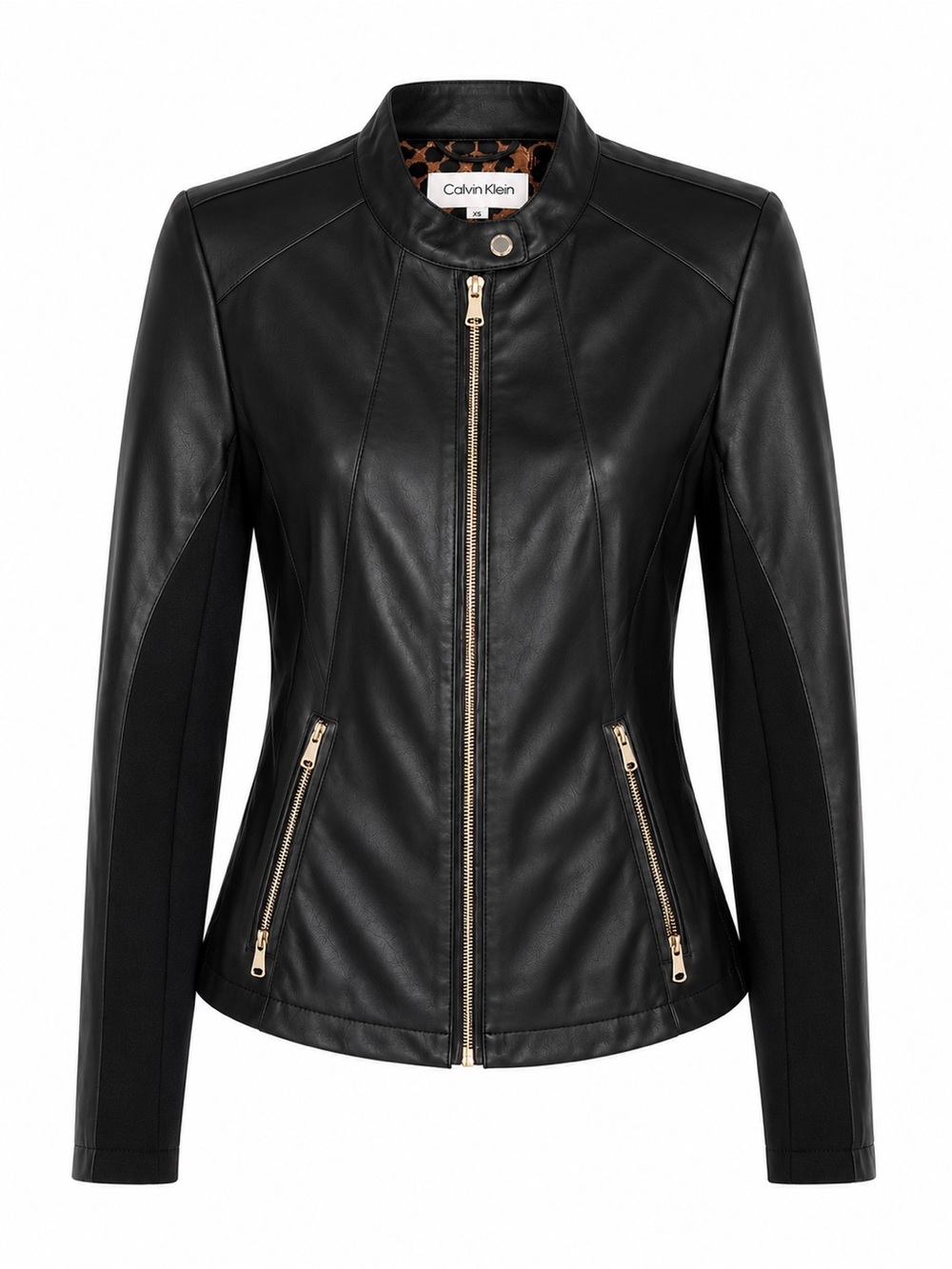 Calvin Klein Black Faux Leather Zip-Front Moto Jacket Fall Layering XS